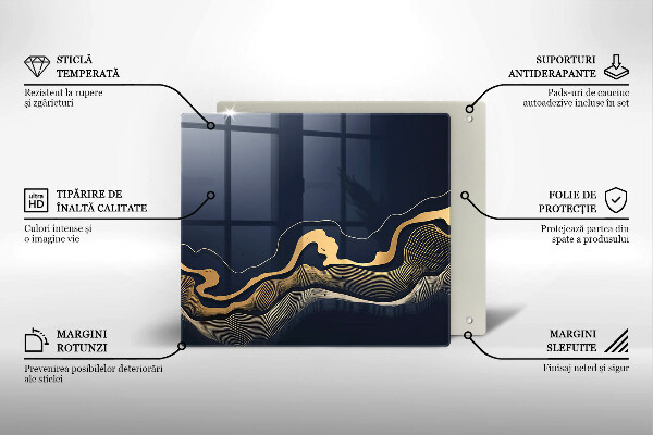Glas Herdabdeckplatte Abstrakte goldene Linien