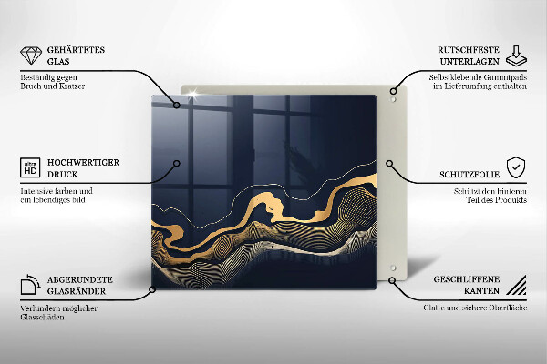 Glas Herdabdeckplatte Abstrakte goldene Linien