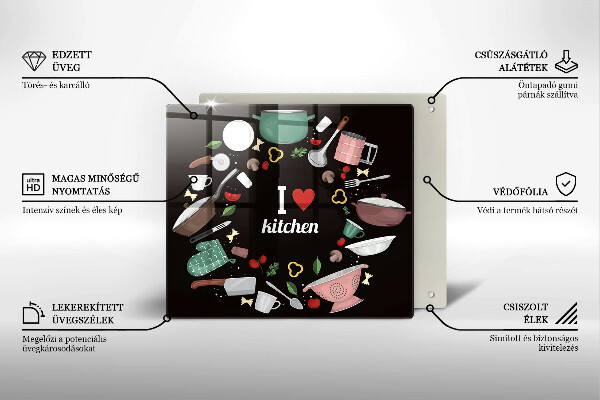 Glas Herdabdeckplatte Illustration Ich liebe Küche