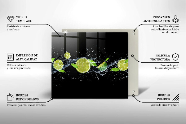 Glas Herdabdeckplatte Limetten-Minz-Wasser