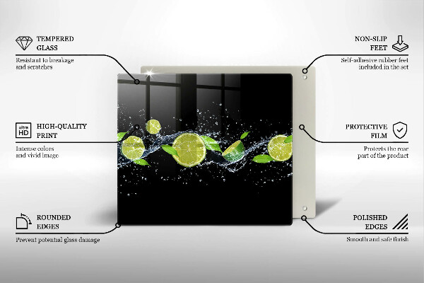 Glas Herdabdeckplatte Limetten-Minz-Wasser