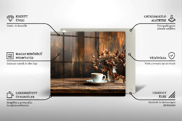 Glas Ceranfeldabdeckung Kaffeetasse und Holz