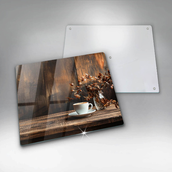 Glas Ceranfeldabdeckung Kaffeetasse und Holz