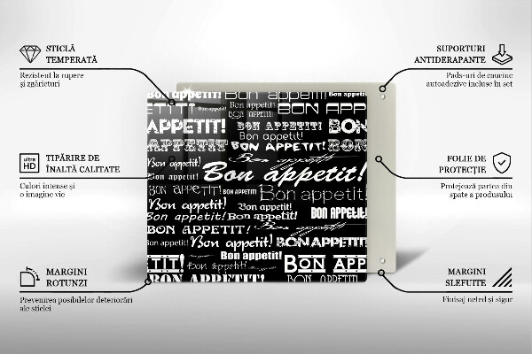 Glas Herdabdeckplatte Bon appetit