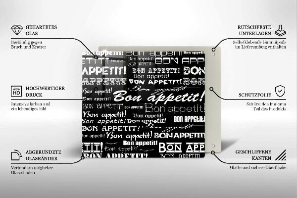 Glas Herdabdeckplatte Bon appetit