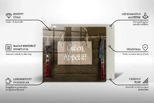 Glas Herdabdeckplatte Inschrift Guten Apetit auf Tafeln