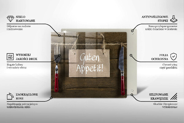 Glas Herdabdeckplatte Inschrift Guten Apetit auf Tafeln