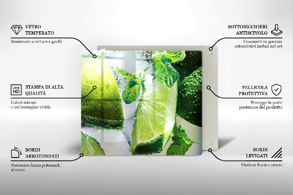 Glas Ceranfeldabdeckung Wasser mit Limette und Eis
