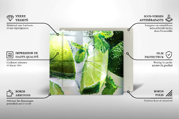 Glas Ceranfeldabdeckung Wasser mit Limette und Eis