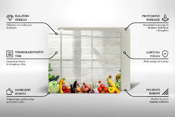 Glas Ceranfeldabdeckung Gemüse auf Brettern