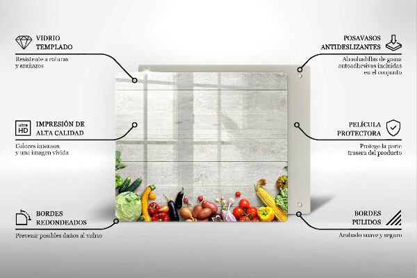 Glas Ceranfeldabdeckung Gemüse auf Brettern