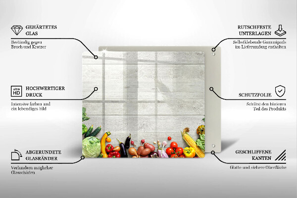 Glas Ceranfeldabdeckung Gemüse auf Brettern
