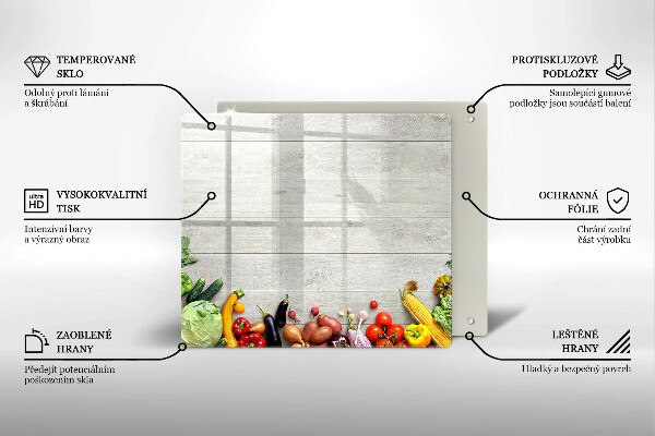 Glas Ceranfeldabdeckung Gemüse auf Brettern