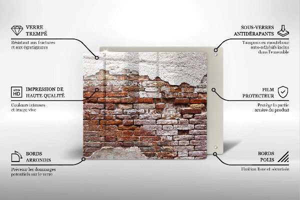 Glas Herdabdeckplatte Alte Ziegel- und Betonmauer