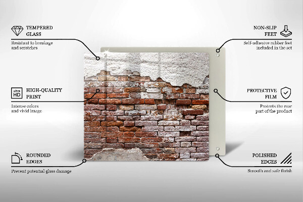 Glas Herdabdeckplatte Alte Ziegel- und Betonmauer