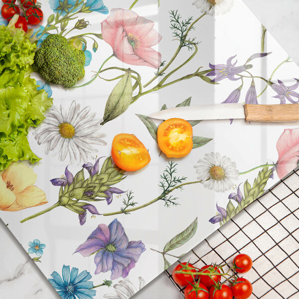 Glas Herdabdeckplatte Blumenillustration