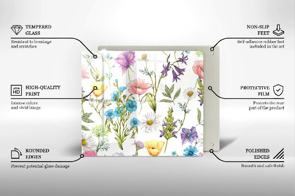 Glas Herdabdeckplatte Blumenillustration