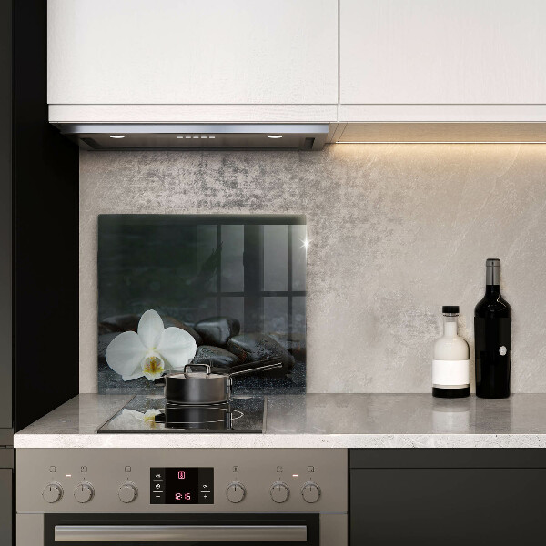 Glas Herdabdeckplatte Zen-Steine mit weißen Blüten