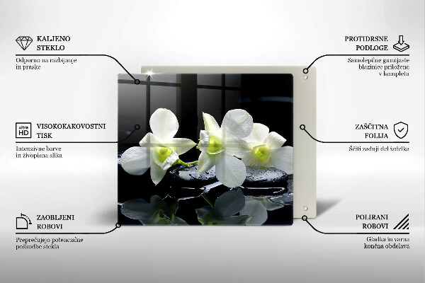 Glas Herdabdeckplatte Weiße Blumen in Zen-Wasser