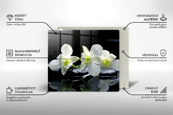 Glas Herdabdeckplatte Weiße Blumen in Zen-Wasser