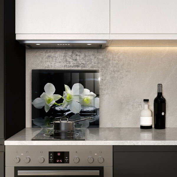 Glas Herdabdeckplatte Weiße Blumen in Zen-Wasser