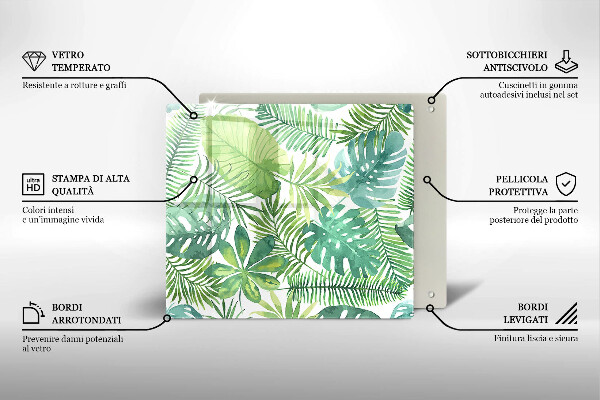 Glas Herdabdeckplatte Aquarell-Boho-Blätter