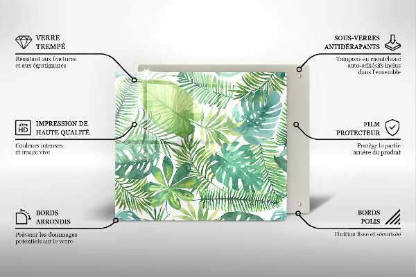 Glas Herdabdeckplatte Aquarell-Boho-Blätter