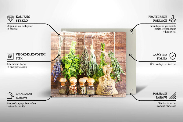 Glas Herdabdeckplatte Kräuter Gewürze und Holz