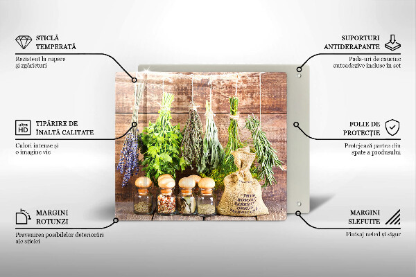 Glas Herdabdeckplatte Kräuter Gewürze und Holz