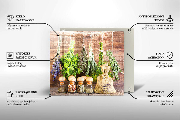 Glas Herdabdeckplatte Kräuter Gewürze und Holz