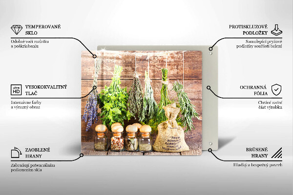 Glas Herdabdeckplatte Kräuter Gewürze und Holz