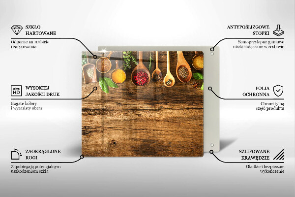 Glas Herdabdeckplatte Holzlöffel mit Gewürzen