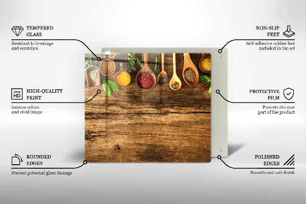 Glas Herdabdeckplatte Holzlöffel mit Gewürzen