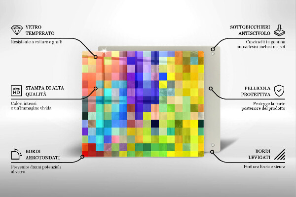 Glas Herdabdeckplatte Bunte Pixelquadrate