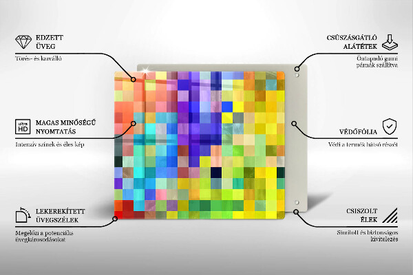 Glas Herdabdeckplatte Bunte Pixelquadrate