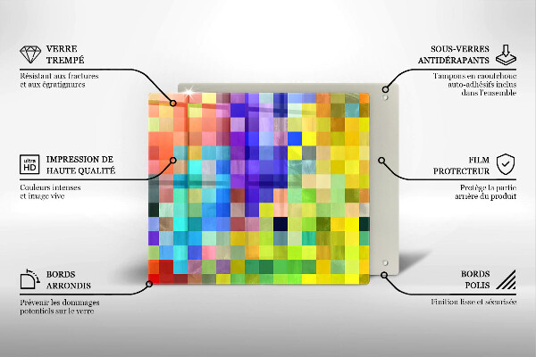 Glas Herdabdeckplatte Bunte Pixelquadrate