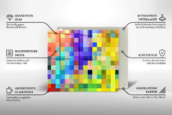 Glas Herdabdeckplatte Bunte Pixelquadrate