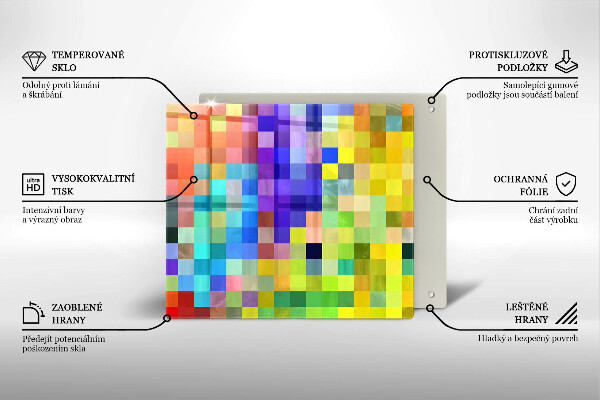 Glas Herdabdeckplatte Bunte Pixelquadrate