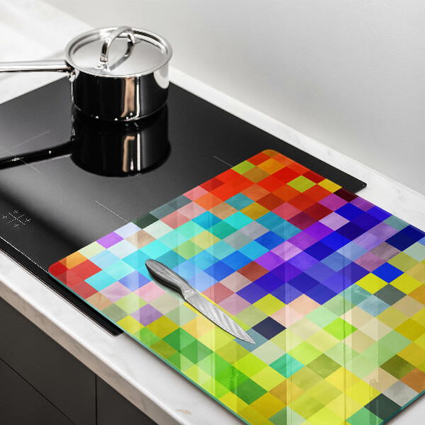 Glas Herdabdeckplatte Bunte Pixelquadrate