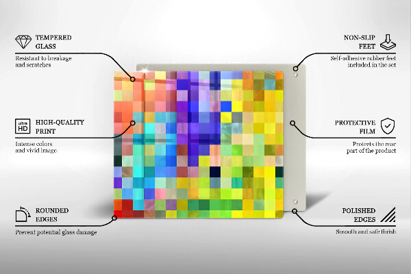 Glas Herdabdeckplatte Bunte Pixelquadrate