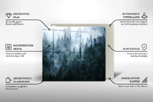 Glas Ceranfeldabdeckung Waldbäume und Nebel