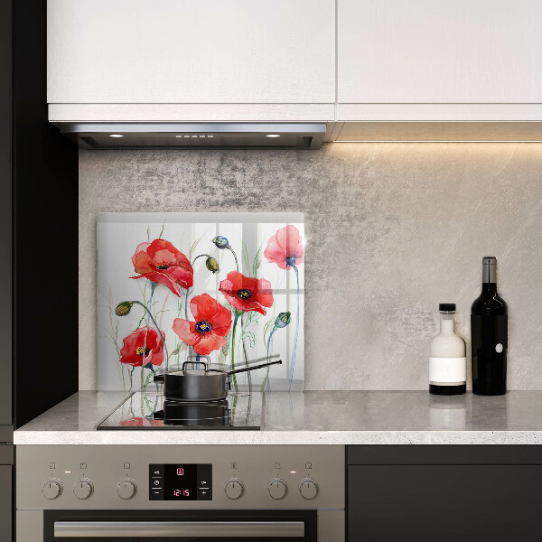 Glas Herdabdeckplatte Rote Mohnblumen