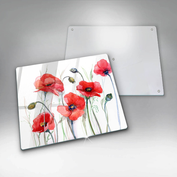 Glas Herdabdeckplatte Rote Mohnblumen