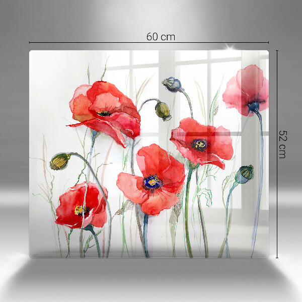 Glas Herdabdeckplatte Rote Mohnblumen