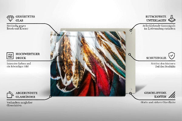 Glas Herdabdeckplatte Boho-Vogelfedern