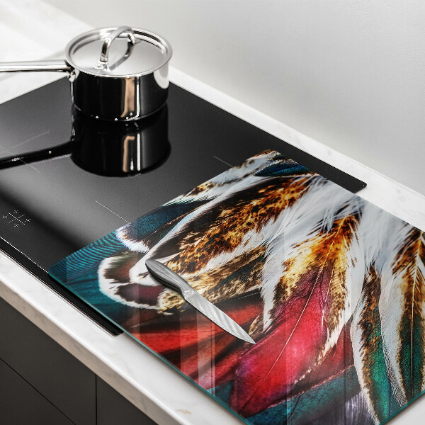 Glas Herdabdeckplatte Boho-Vogelfedern