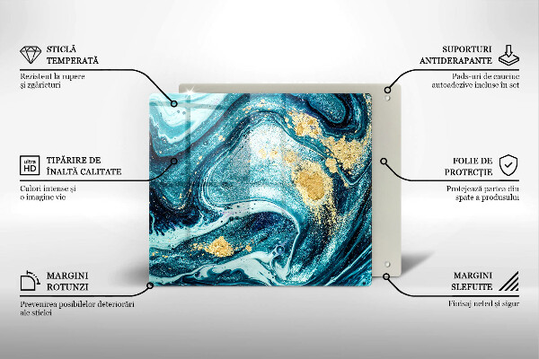 Glas Ceranfeldabdeckung Blaugoldene Abstraktion