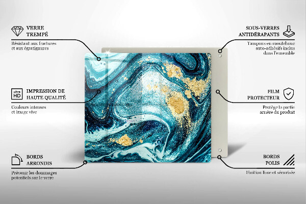 Glas Ceranfeldabdeckung Blaugoldene Abstraktion