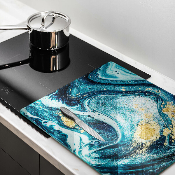 Glas Ceranfeldabdeckung Blaugoldene Abstraktion