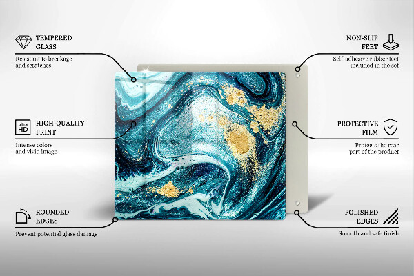 Glas Ceranfeldabdeckung Blaugoldene Abstraktion